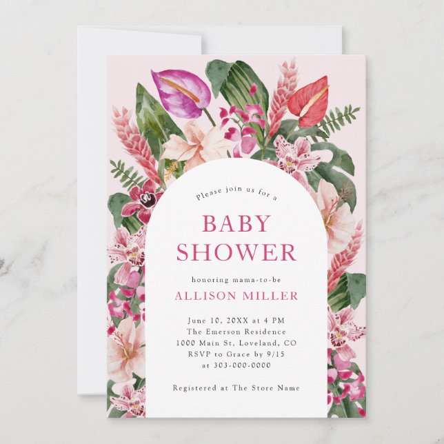 Pink Tropical Baby Shower Invitation (Front)
