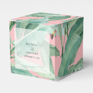Pink Tropical Banana Palm Leaves Wedding Favour Box