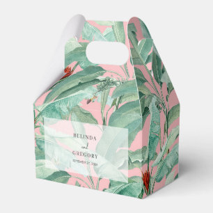 Pink Tropical Banana Palm Leaves Wedding Favour Box