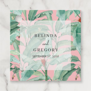 Pink Tropical Banana Palm Leaves Wedding Favour Tags