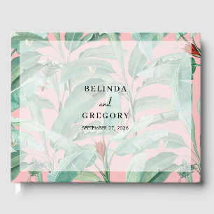 Pink Tropical Banana Palm Leaves Wedding Guest Book