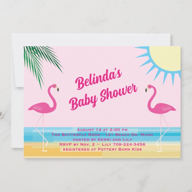 Pink Tropical Beach Baby Shower Invitation (Front)