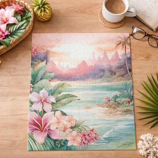Pink Tropical Beach Jigsaw Puzzle (Creator Uploaded)