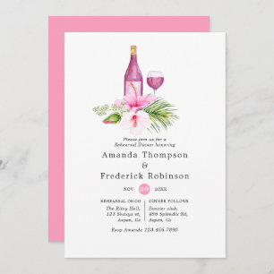 Pink Tropical Beach Rehearsal Dinner Wine Tasting Invitation