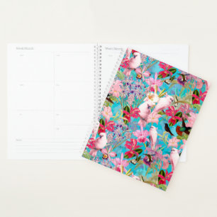 Pink Tropical Bird And Orchid Flower Pattern Planner