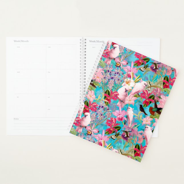 Pink Tropical Bird And Orchid Flower Pattern Planner (Display)