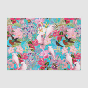 Pink Tropical Bird And Orchid Flower Pattern Tissue Paper