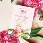 Pink Tropical Birthday Invitation<br><div class="desc">Pink Tropical Birthday Invitation. Gorgeous lush tropical flowers and leaves. Perfect for luau or Hawaiian themed birthdays. Photo back</div>