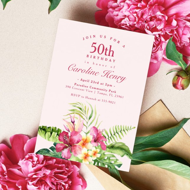 Pink Tropical Birthday Invitation (Creator Uploaded)