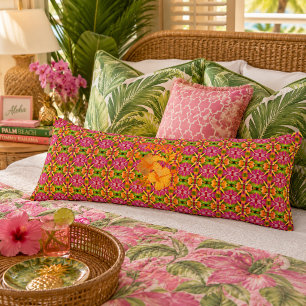 Pink Tropical Bohemian Hibiscus Monogram Body Cushion