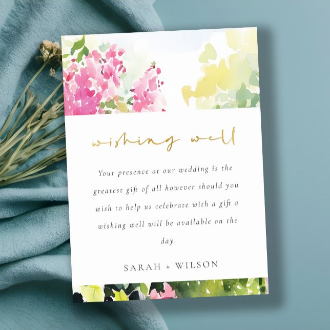 Pink Tropical Bougainvillea Wedding Wishing Well Enclosure Card (Creator Uploaded)