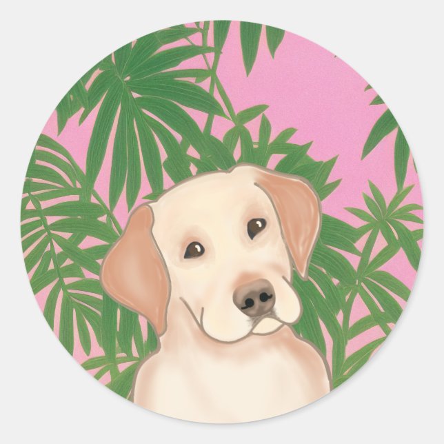 Pink Tropical Circle Stickers with Yellow Lab (Front)