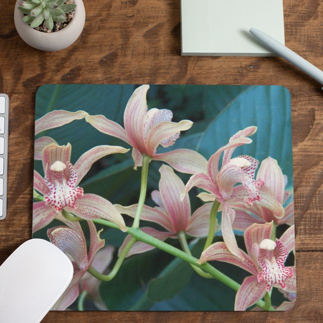 Pink Tropical Cymbidium Orchids Floral Mouse Pad (In Situ)