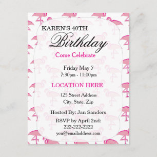 Pink tropical flamingo Birthday Party Invitations