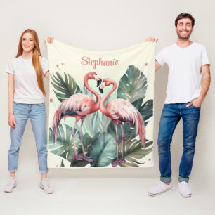 Pink Tropical Flamingo Fleece Blanket