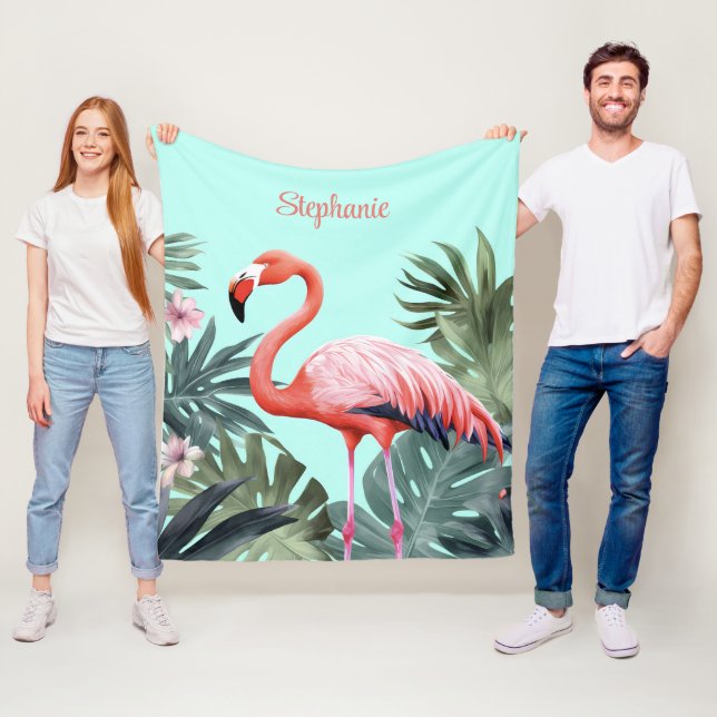Pink Tropical Flamingo  Fleece Blanket (In Situ)