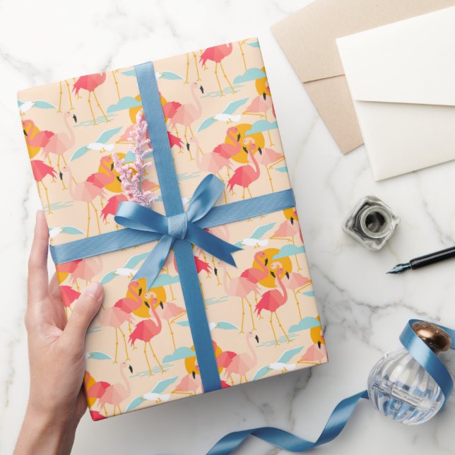 Pink Tropical Flamingos on Blush Wrapping Paper (Gifting)