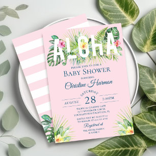 Pink Tropical Floral Aloha Girl Baby Shower Invitation
