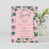 Pink Tropical Floral Foliage and Leopard Faces