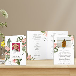Pink Tropical Floral Funeral Order Of Service Programme