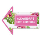 Pink Tropical Floral Luau Birthday Party Arrow