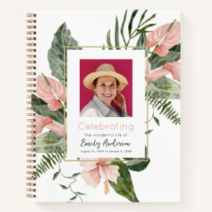 Pink Tropical Floral Memorial Funeral Guest Book