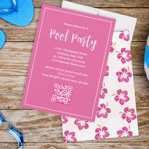 Pink Tropical Floral Summer Party Invitation