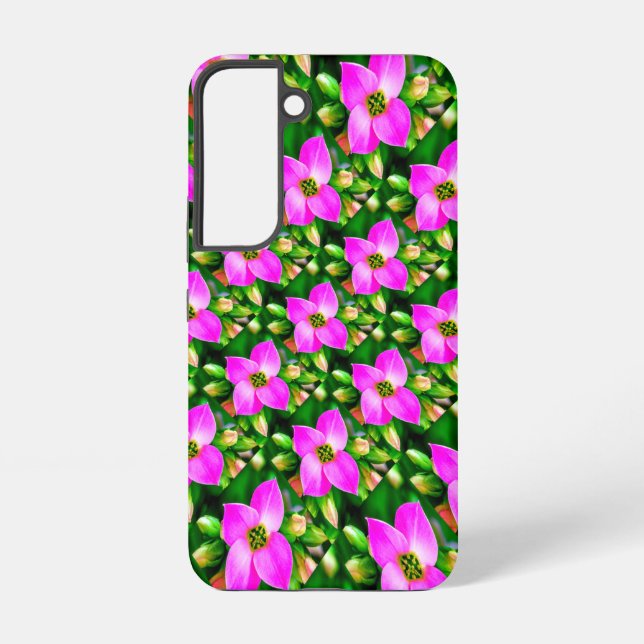 Pink Tropical Flowers Pattern Samsung Galaxy S22 Case (Back)