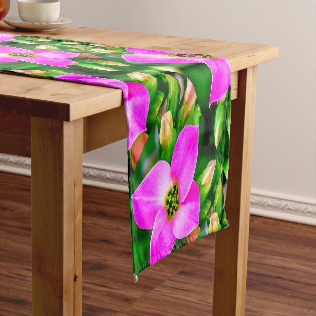 Pink Tropical Flowers Pattern Short Table Runner (In Situ)