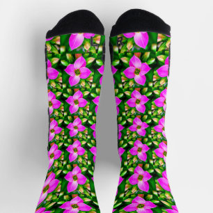 Pink Tropical Flowers Pattern Socks