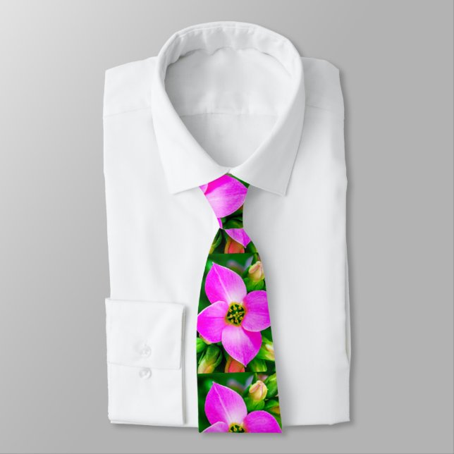 Pink Tropical Flowers Pattern Tie (Tied)