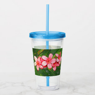Pink Tropical Frangipani Art Acrylic Tumbler