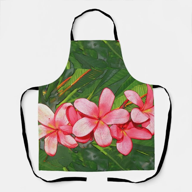 Pink Tropical Frangipani Art Apron (Front)