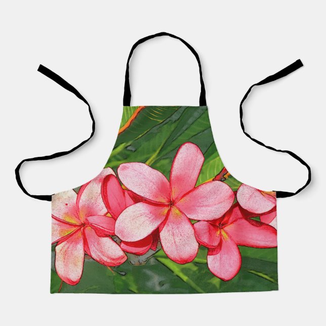Pink Tropical Frangipani Art Apron (Front)