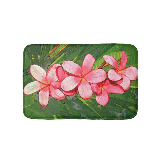 Pink Tropical Frangipani Art Bath Mat (Front)