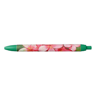 Pink Tropical Frangipani Art Black Ink Pen