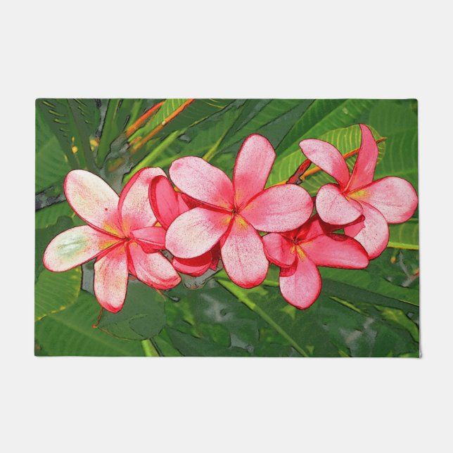 Pink Tropical Frangipani Art Doormat (Front)