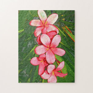 Pink Tropical Frangipani Art Jigsaw Puzzle