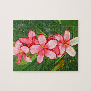 Pink Tropical Frangipani Art Jigsaw Puzzle