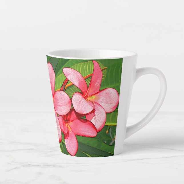 Pink Tropical Frangipani Art Latte Mug (Right)