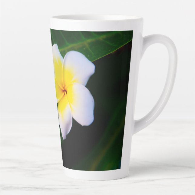 Pink Tropical Frangipani Art Latte Mug (Right)