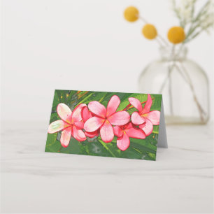Pink Tropical Frangipani Art Place Card