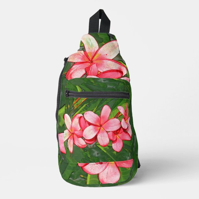 Pink Tropical Frangipani Art Sling Bag (Front)