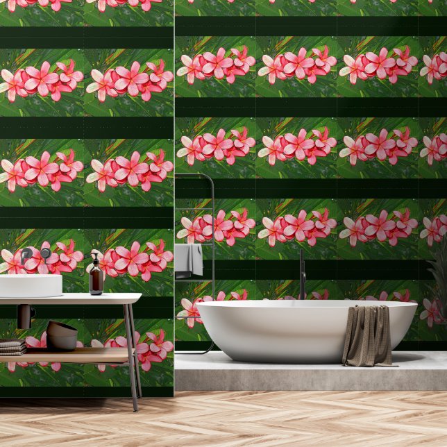 Pink Tropical Frangipani Art Wallpaper (Bathroom)