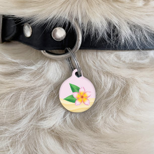 Pink Tropical Frangipani Flower & Custom Info Pet Tag
