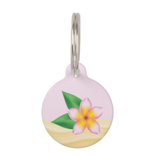 Pink Tropical Frangipani Flower & Custom Info Pet Tag