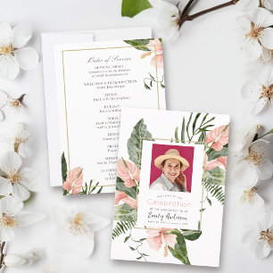 Pink Tropical Funeral Order Of Service Program Invitation