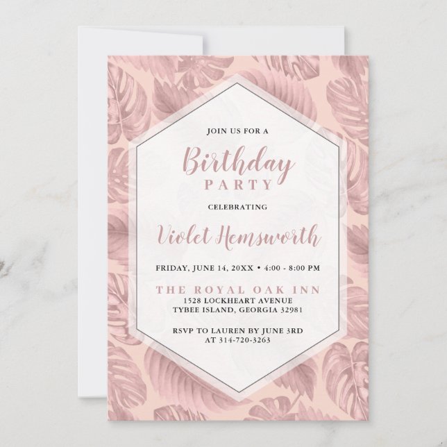 Pink Tropical Geometric Birthday Invitation (Front)