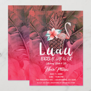 Pink Tropical Glitter Pineapple Luau Bridal Shower Invitation