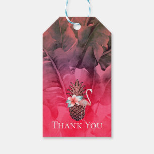 Pink Tropical Glitter Pineapple Luau Party Gift Tags